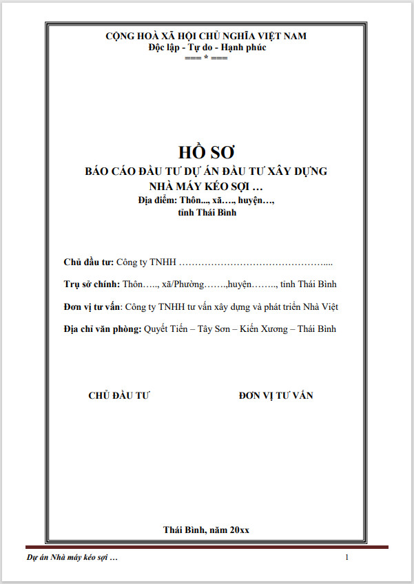 Dự án đầu tư nhà máy sợi